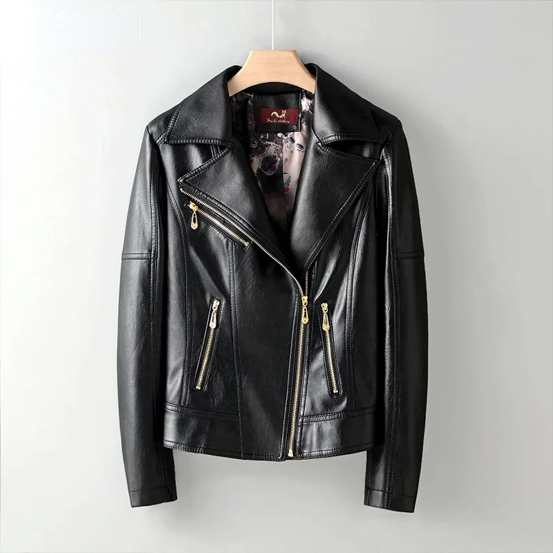 Fashion Faux Leather Jackets Autumn Winter Women Thin Lapel Zipper Casual Punk Jackets Locomotive Style Coats Cool Leather Wear