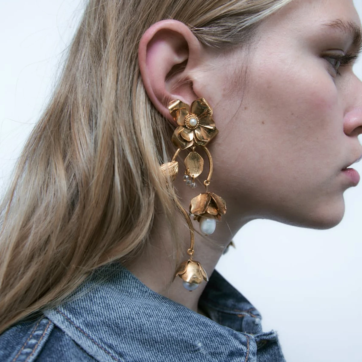 

ZA Vintage Earrings Statement Metal Flower Pearls Drop Dangle Earrings for Women 2023 Trend Jewelry Wholesale