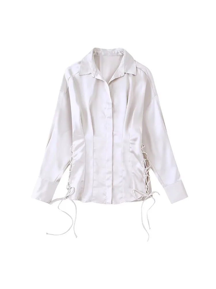 

Блузка Женская атласная на завязках, с длинным рукавом, на пуговицах