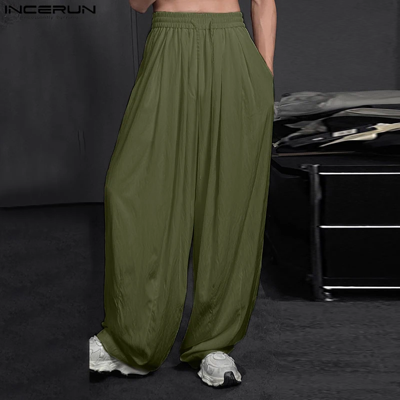 Штаны INCERUN мужские однотонные на шнурке свободные джоггеры повседневные брюки с