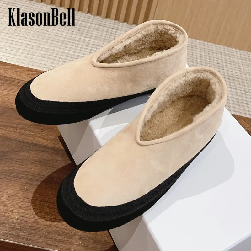 

9,27 KlasonBell зимние новые модные ретро меховые шерстяные сохраняющие тепло удобные короткие женские зимние туфли