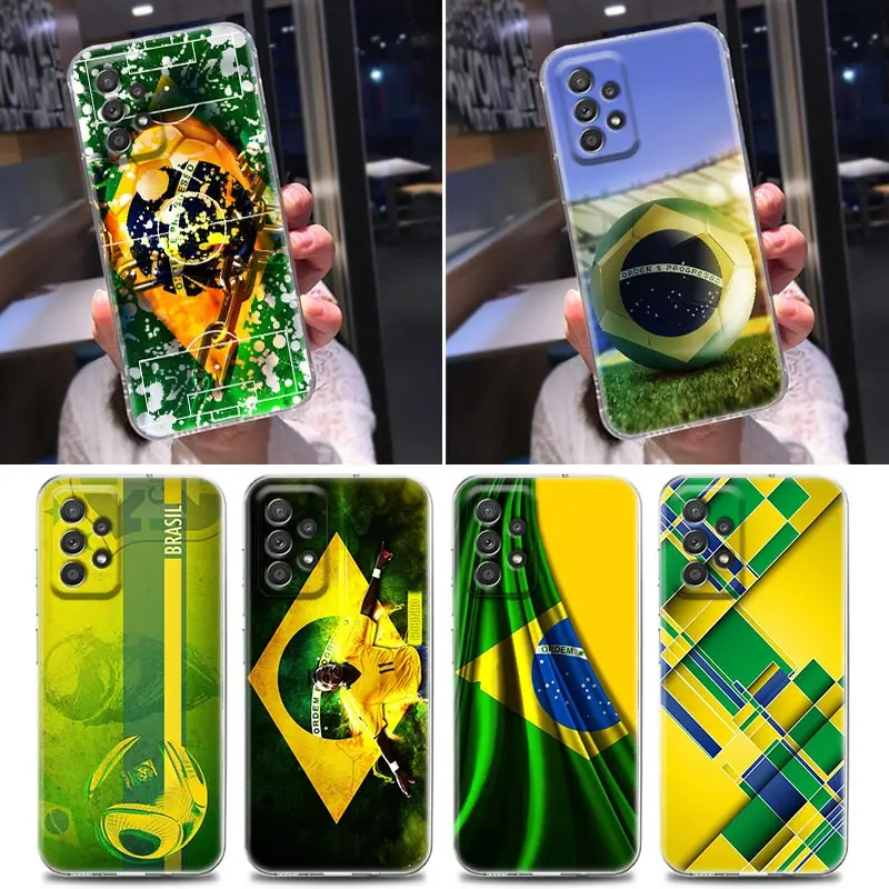 

Silicone Clear Case For Samsung Galaxy A52 A51 A53 A72 A71 A73 A32 A31 33 A22 A11 Soft Case Cover Football Brazil Brazilian Flag