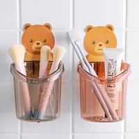 teddy bear wall mounted toothbrush holder cup punch free storage rack bathroom supplies organizer bathroom accessories