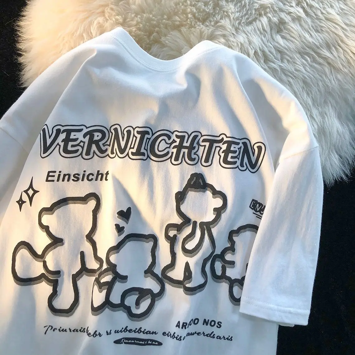 

2023 American Fashion Personality Cute Print T shirt Top Summer Men and Women Harajuku Retro Street Hip Hop Y2K Short Sleeve
