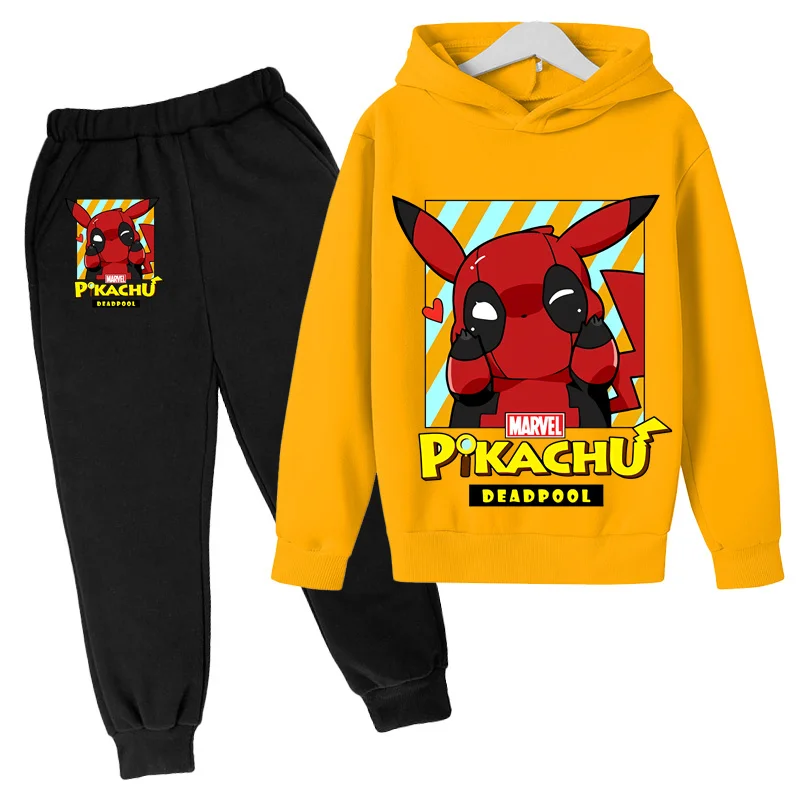 

2023 New Children's Clothing Pikachu- Hoodie Pokemon- Suit Kids Hoodies Pants Two-piece Children Clothing Set 4-14 Years