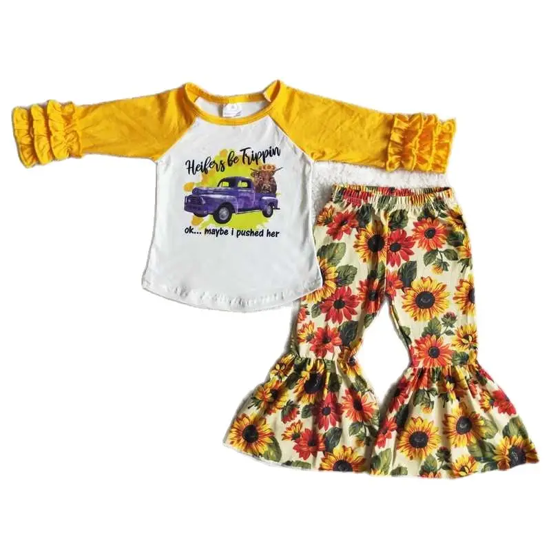 

6 B0-2 Girls Outfit Long Sleeve And Long Pants Flower Print