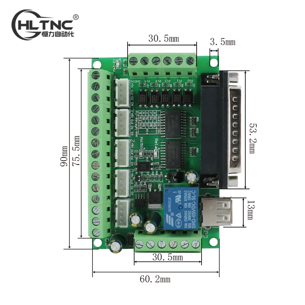 HLTNC Mach3 5-осевой порт DB25 LPT Коммутационная плата интерфейса с ЧПУ параллельным и