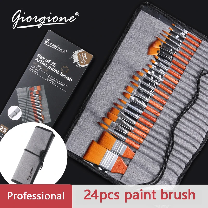 

24 pcs/set Nylon Hair Handle Watercolor Paint Brush Artist Painting Brush for Acrylic Oil Watercolor Art Supplies