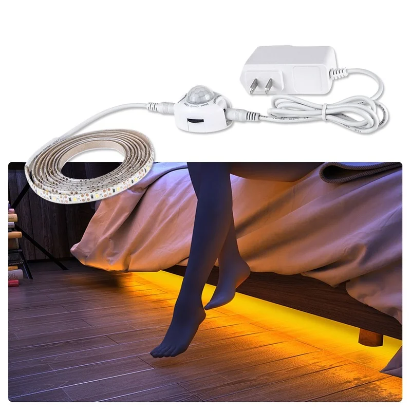 Motion Sensor LED Under Cabinet Light 1m 2m 3m 4m 5m 12V Flexible PIR Night Light Kitchen Wardrobe Bed Lighting