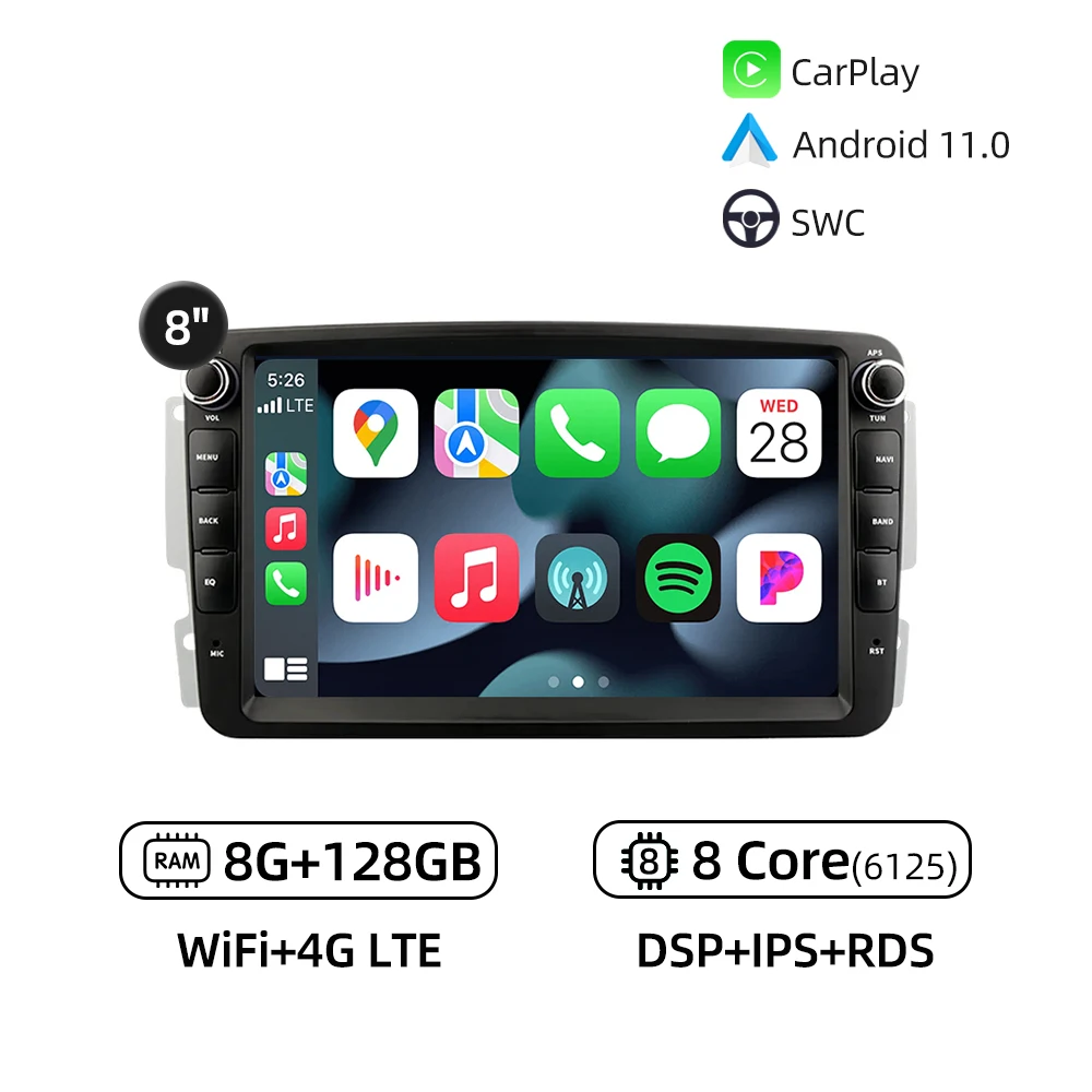 

Android 14.0 Автомобильный мультимедийный плеер CarPlay GPS-навигация 4G WiFi Bluetooth Автомобильный радиоприемник для Benz C-W203 CLK-W209 G-W463 Vito Viano