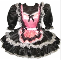 hot fit black and pink satin shrug bubble sleeve maid adult sissy dress custom
