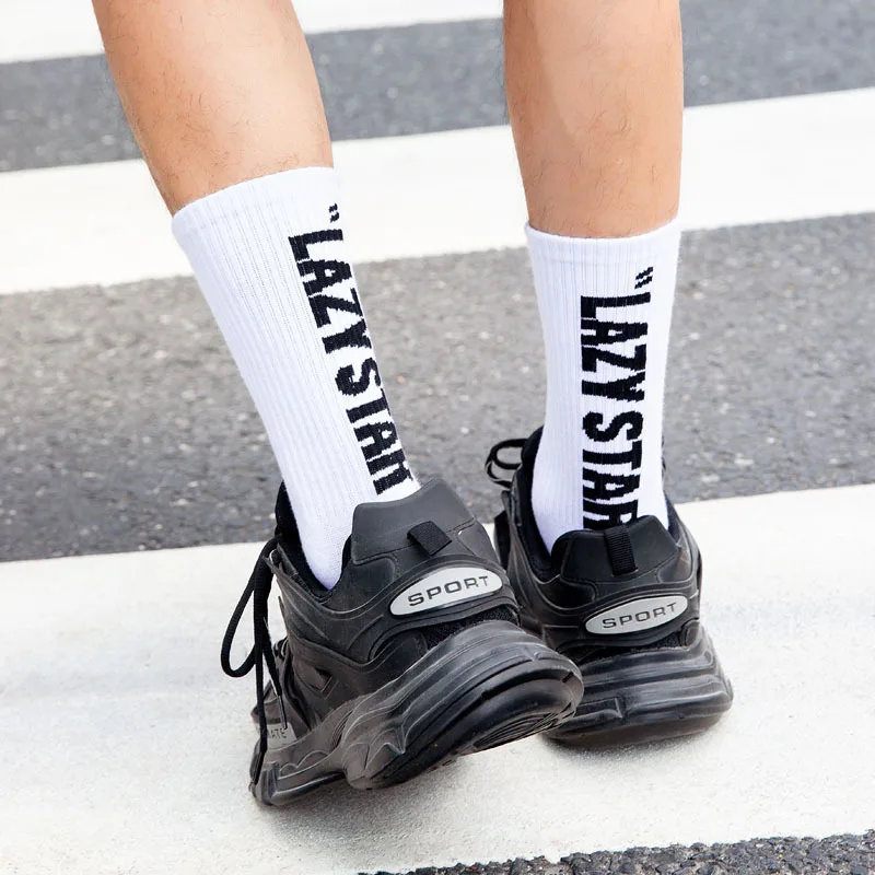 

5 pairs Men's Socks Autumn Winter New European and American Street Adult Letter Basketball Socks Cotton Wholesale