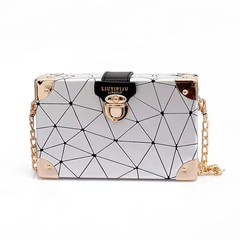 

Female 2022 New Korean Chain Geometric Pattern Young Lady's Small Square Bag Messenger Box Buckle Women's Shoulder