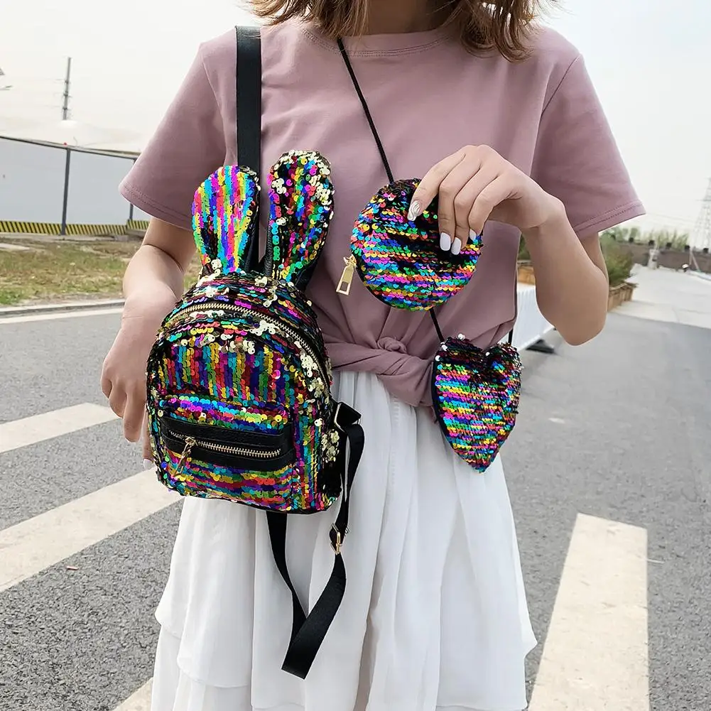 

3 шт., женский рюкзак с блестками и кроличьими ушками