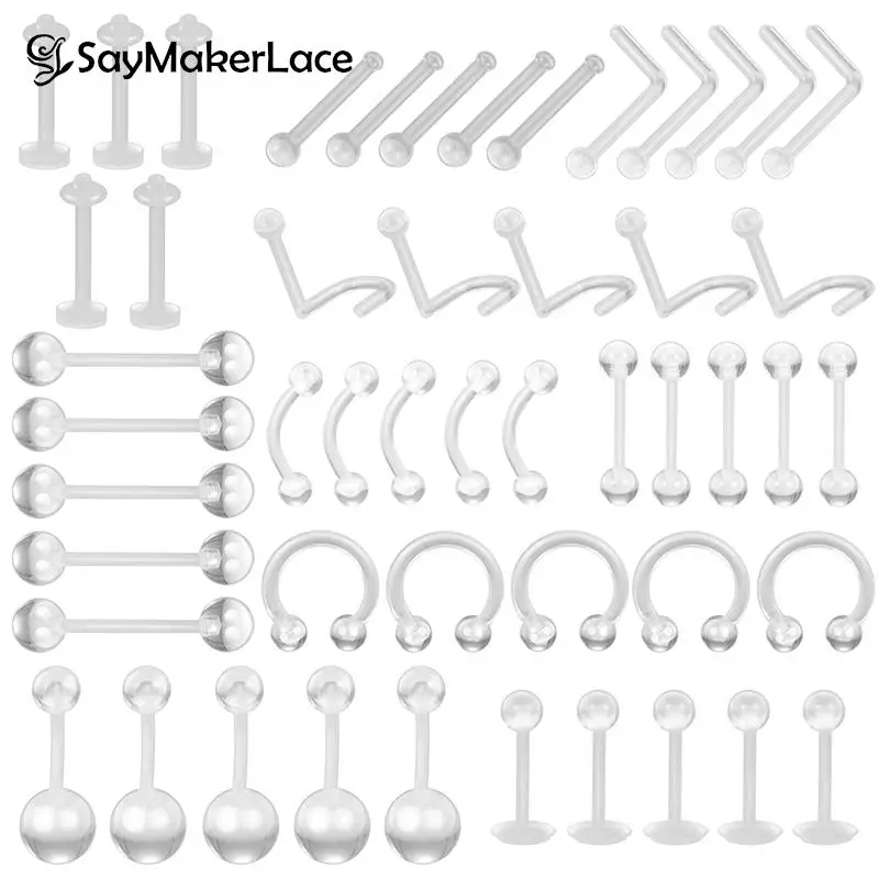 

5/7/9/10/15pc Acrylic Transparent Navel Ring Eyebrow Nail Tongue Barbell Nose Ring Navel Bell Button Rings Body Piercing Jewelry