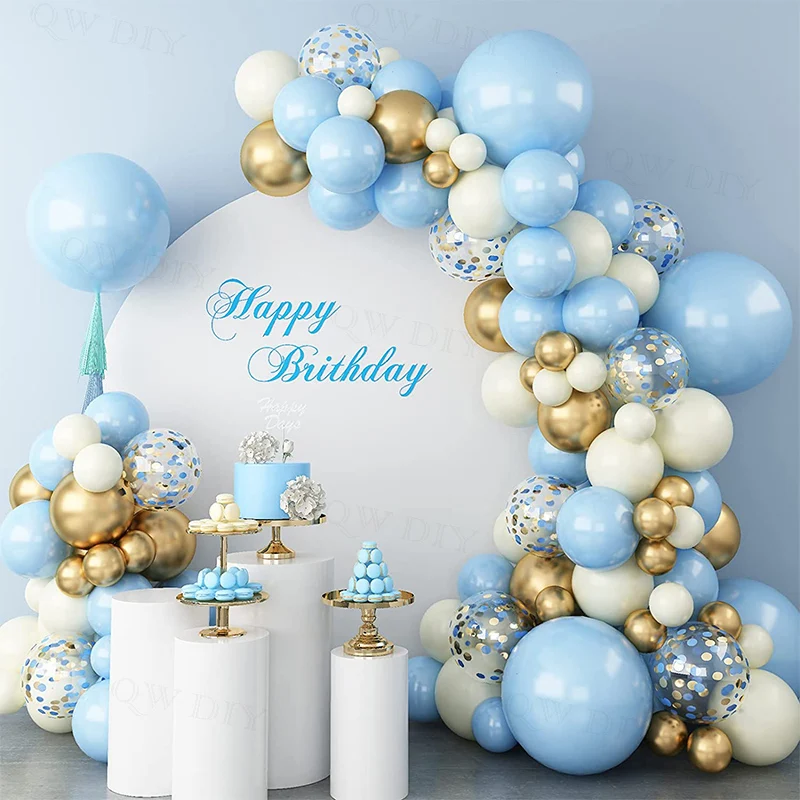 

New Macaron Yellow Blue Balloons Pastel Garland First 1st Happy Birthday Baby Boy Party Decoration Anniversaire Balloon Arch Kit