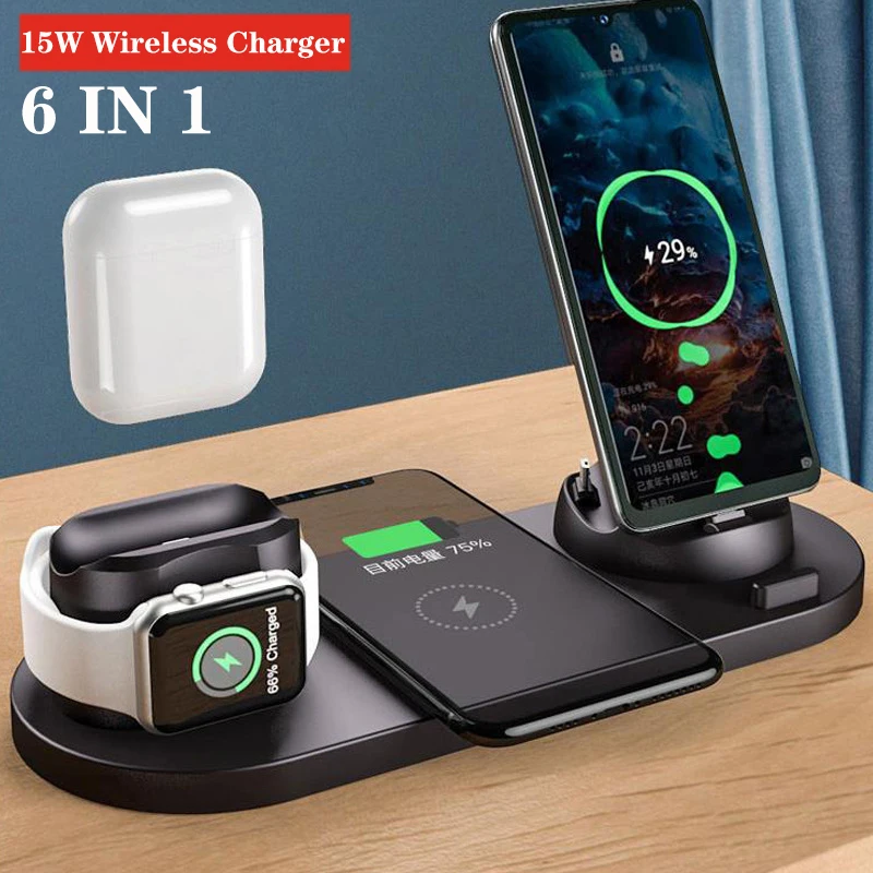 

15W Qi Wireless Charger for iPhone 12 Pro for iphon Fast charger Fast Charging Pad for Apple Watch 6 in 1 Charging Dock Station