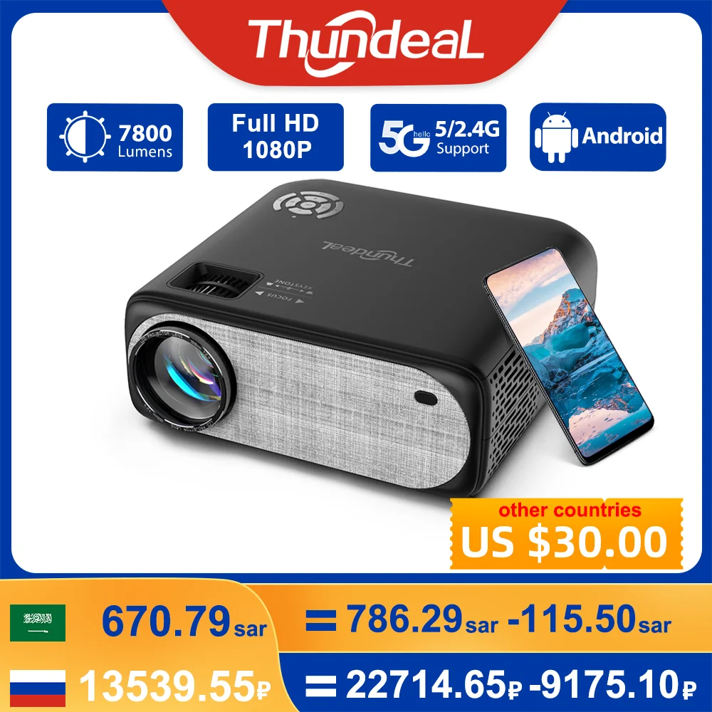 ThundeaL Full HD Projector 1080P WiFi LED Video Proyector TD97 Home Theater Android TD97W 4K Projector Movie Cinema Phone Beamer