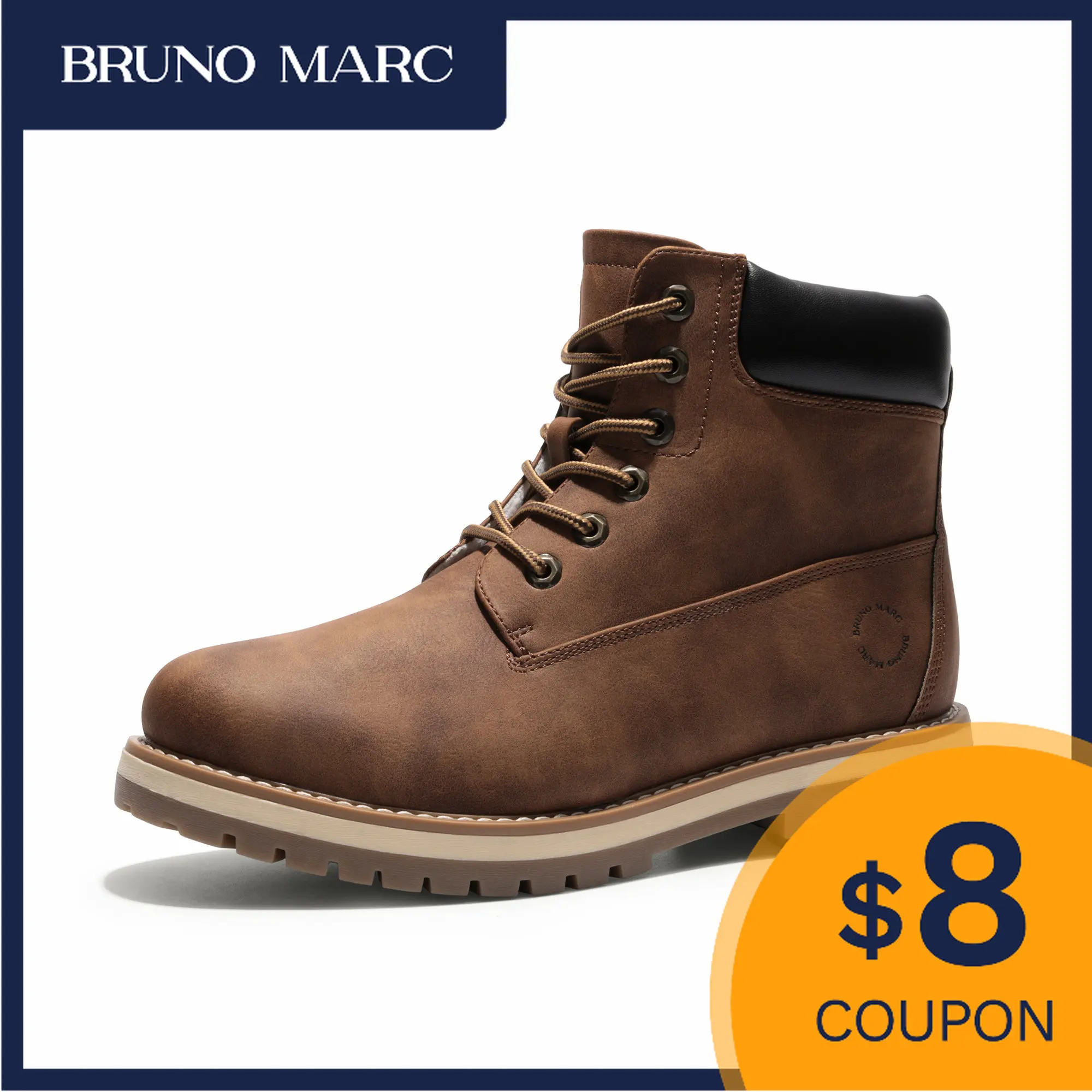 Bruno Marc Men's Classic Winter Outdoor Boots Warm Cold-Weather Work Boots Comfy Fashion Mens Brand Winter Leather Shoes