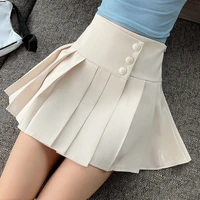 2021 summer high waist slimming a line solid skirts women buttons pleated short mini skirt casual female ol style fashion wears