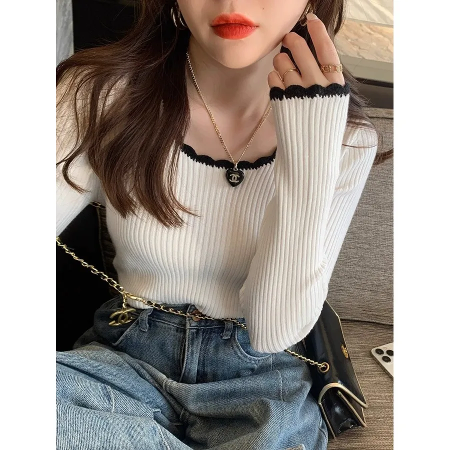 Женский вязаный базовый свитер 2024 осень и зима новая внутренняя одежда