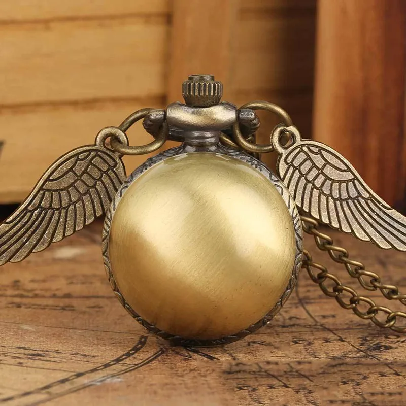 Vintage Snitch Ball Shaped Quartz Pocket Watch Lovely Sweater Angel Wings Necklace Chain Gifts for Men Women kids