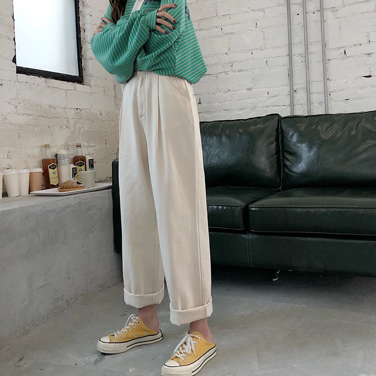 

N5221 New Fashion High Waist Thin Versatile Wide Leg Pants Loose Jeans