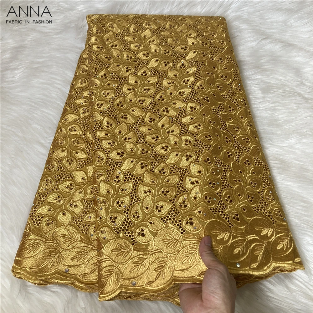 

New Arrival African Cotton Lace Fabric 5Yards Nigerian Cotton Lace Fabric High Quality Swiss Voile For Women Party Dress Sew