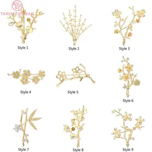 2 шт., латунная брошь с цирконом, 30 х33 мм, 24 к