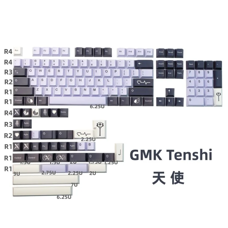 

140 Toetsen/Set GmkTenshi Keycaps Pbt Dye Sublimatie Key Caps Cherry Profiel Keycap Met Iso Voer 3U 7U spatiebalk 1.75u 2u Shift