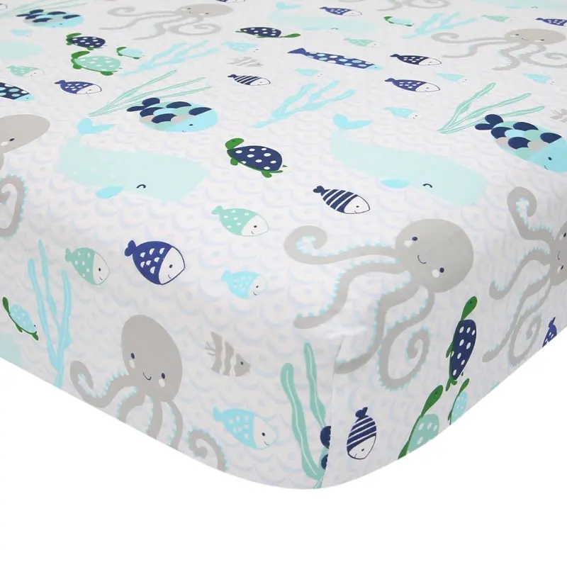 

Oceania Cotton Fitted Crib Sheet - Blue, Gray, White, Aquatic