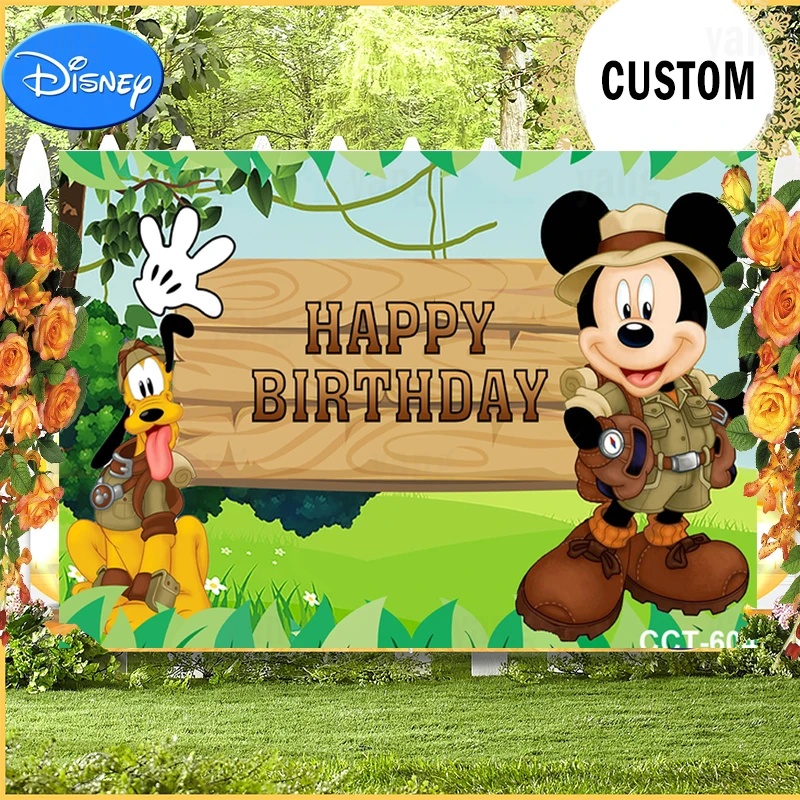 Disney Mickey Mouse Birthday Photography Backdrop Tropical Jungle Forest Wild Animal Safari Party Background Newborn Baby Shower