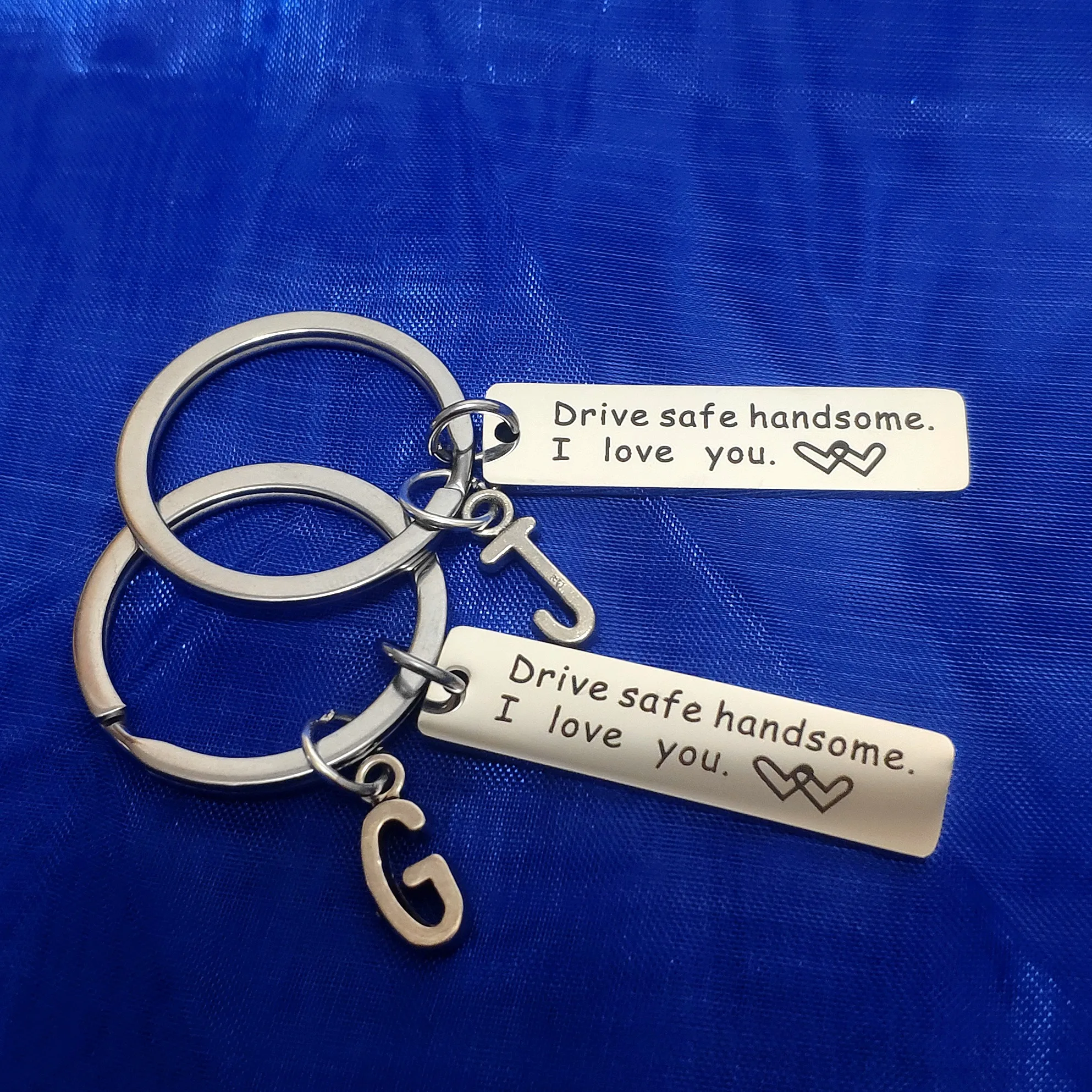 

I Love You Ornaments Drive Safe Handsome Couple Gift Stainless Steel Lanyard for Keys 26 Letters Creative Keyring DIY Matching