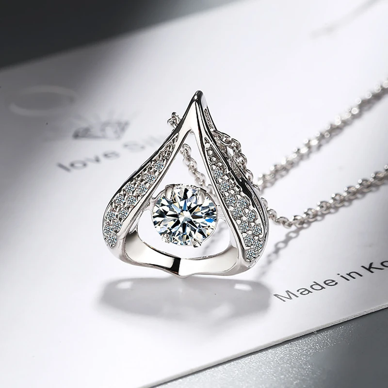 

KOFSAC Personality Dancing Zircon Triangular Necklace Women Fashion Jewelry 925 Sterling Silver Geometric Necklaces Lady Gift