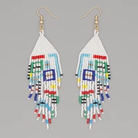 ethnic style striped color matching miyuki rice beads hand made woven beaded long tassel earrings women earrings for women