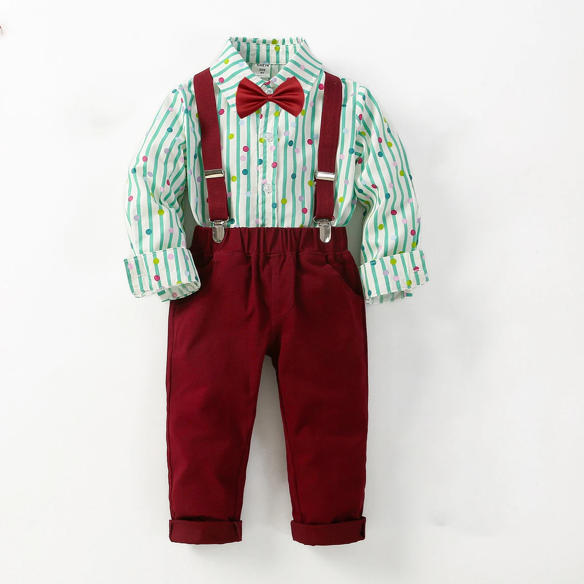 

Зимняя одежда для маленьких мальчиков 2022, красивая рождественская рубашка с длинным рукавом + брюки на подтяжках, комплект из 2 предметов дл...
