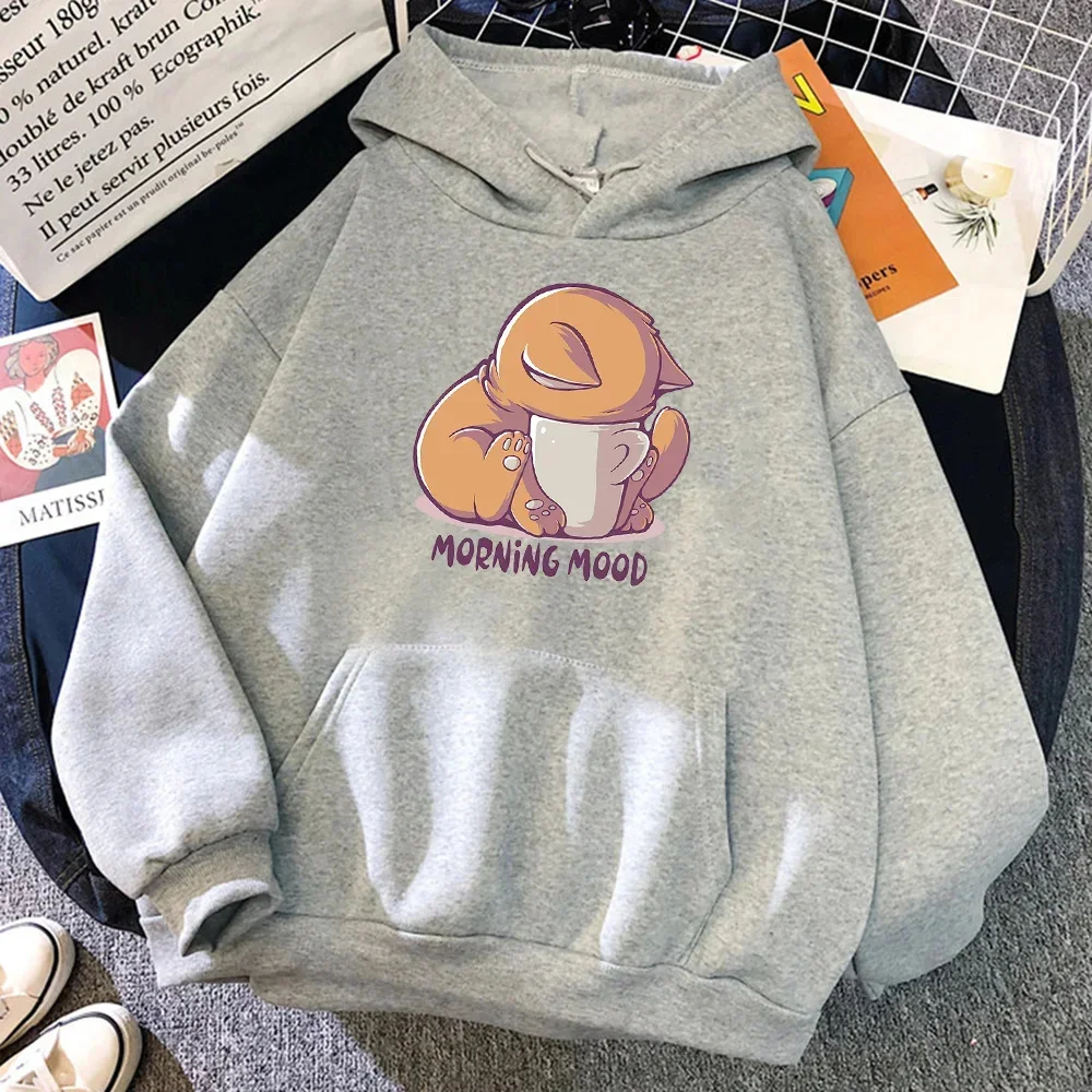 

Cat Is Looking At The Cup Lovely Women Hoody Cartoons Street Pullover Loose Casual Hoodies Fleece Oversized Sweatshirt Women