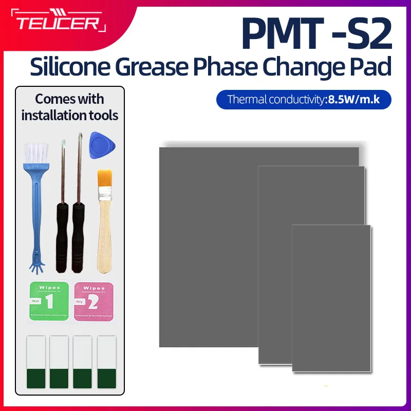

TEUCER PMT-S2 Phase Change Thermal Pad Silicone Grease Solid State Sheet Cooling Mat 8.5W PC Laptop GPU CPU Motherboard Heatsink