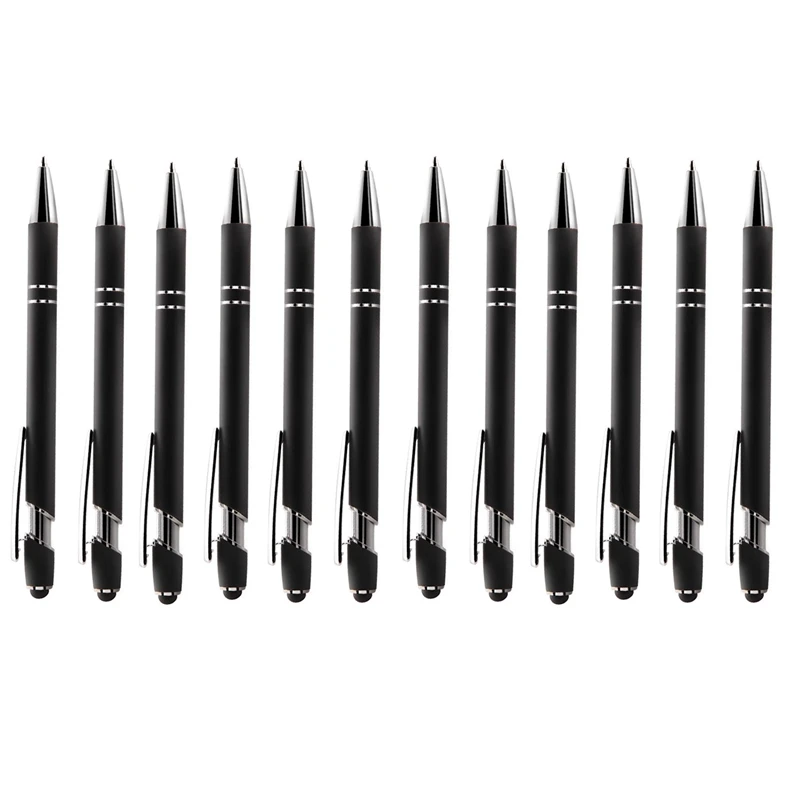 

12Pcs Ballpoint Pen With Stylus Tip, 1.0 Mm Black Ink Metal Pen Stylus Pen For Contact Screens, Ballpoint Pen (Black)