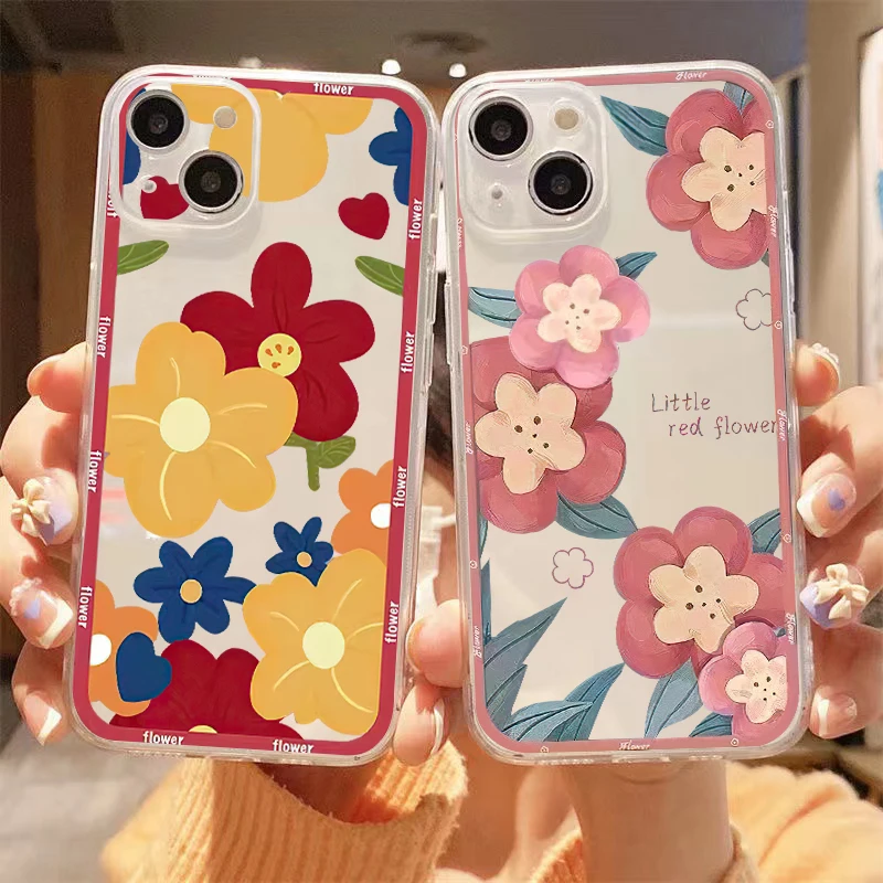 

Colour Cute Flowers For Apple iPhone 13 12 11 Pro Max Mini X XR XS Max SE 6 6S 7 8 Plus Clear Phone Case Shockproof Soft