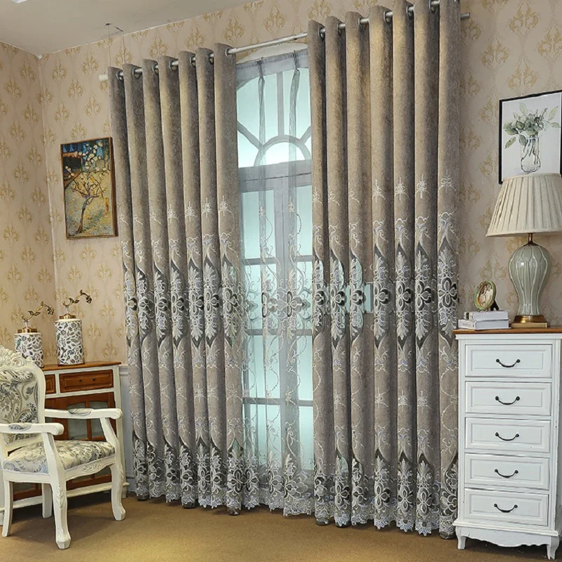 

Curtains for Living Dining Room Bedroom American High-end Chenille Hollow Embroidery Exquisite High-quality Custom Shading