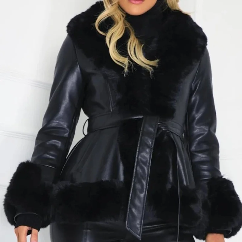 Imitation Rabbit Skin Fur Coat Women Winter Jacket Plus Size Lace-UP Waist Warm Long Jacket High Quality Female Plush Coat