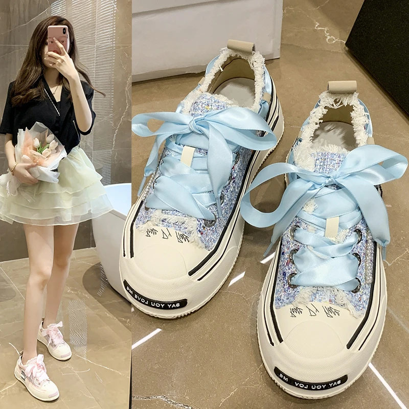 

Trend Canvas Shoes For Woman 2022 New Ladies Flats Casual Vulcanized Sport Shoes Women's Blue Pink Sneakers Tennis basket femme