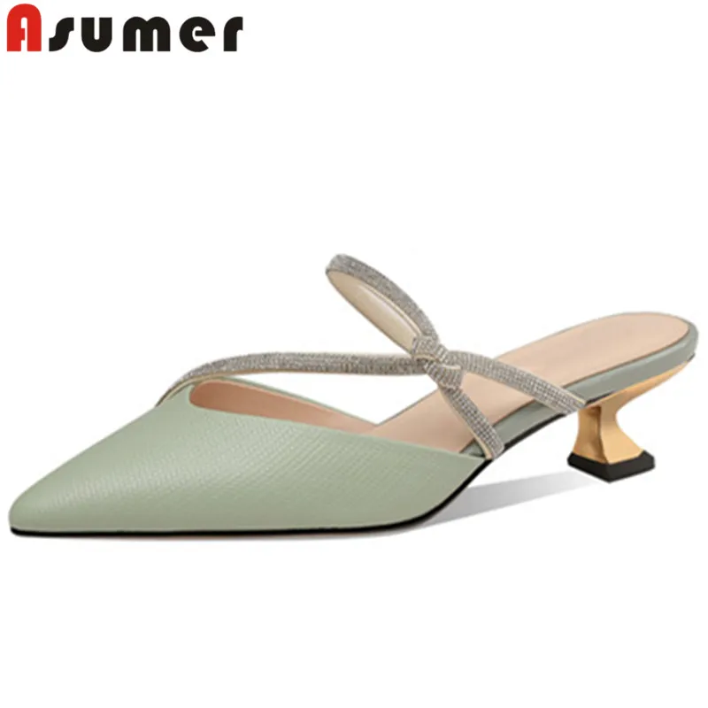 

Мюли ASUMER женские из натуральной кожи, летние туфли на среднем каблуке, однотонные шлепанцы с блестками, странный стиль, 2023