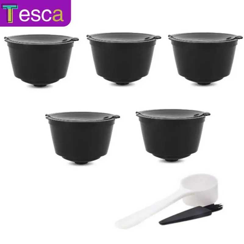 

5Pcs Reusable Nespresso Coffee Capsules Cup With Spoon Brush 3 Color Refillable Coffee Capsule Refilling Filter Coffeeware Gift