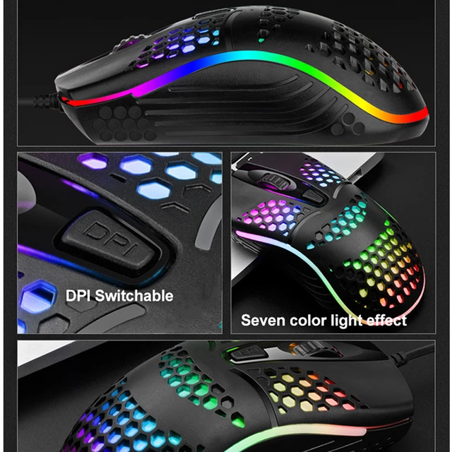 Wired Cable Gaming 7 breathing LED Back Light Optical Mouse USB Computer Hollowed out Mice Laptop Desktop 4D PC home use Office 3