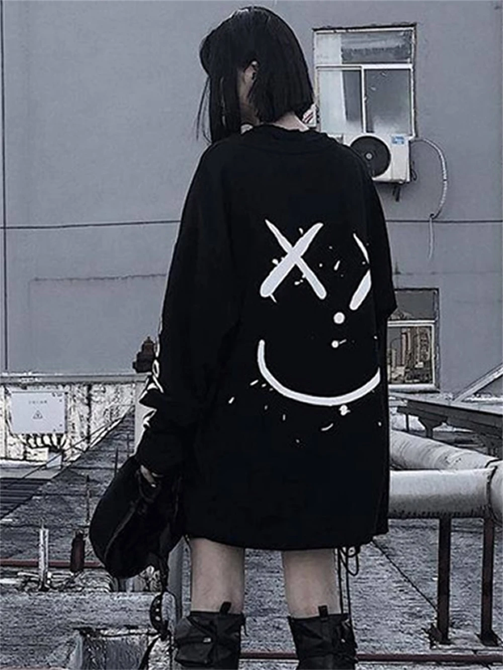 Harajuku Women Alt Emo Tshirts Oversized Long Sleeve E Girl Pullovers Hip Hop Punk Streetwear Tees Black Loose T-Shirt Clothes images - 6