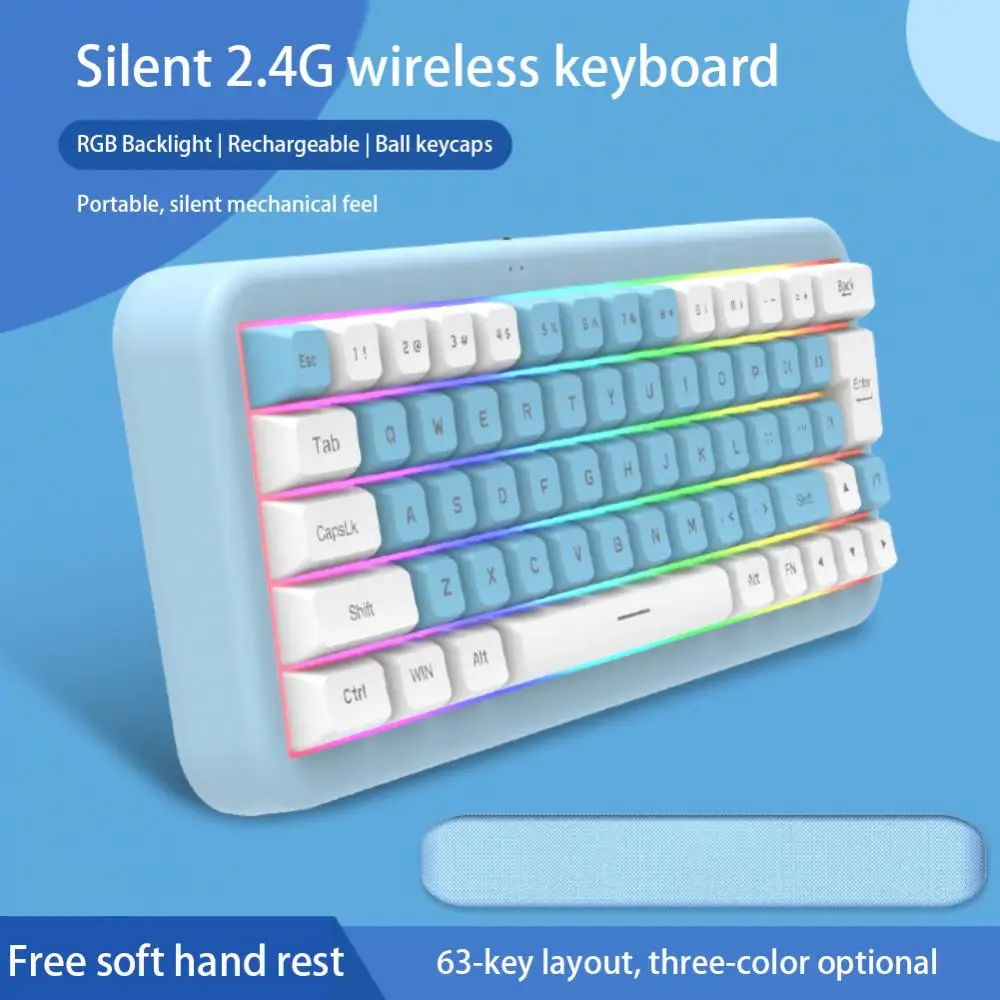 

Silent Backlit Wireless Keyboard Laptop Rechargeable Backlit Keyboard 63 Keys Usb Wireless Keypoard Suitable Keyboard