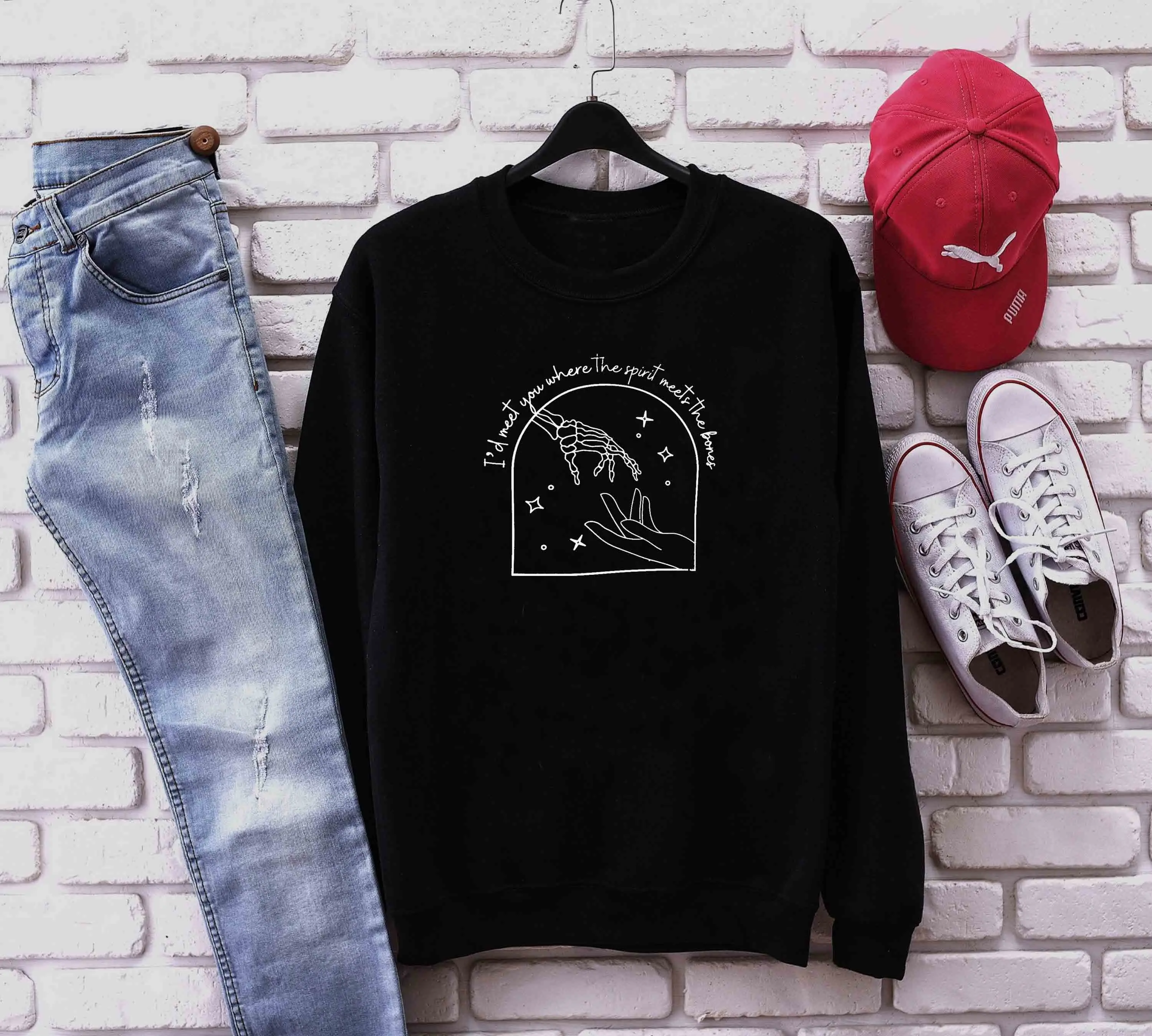 

I meet you where the spirits meet the bone gothic funny graphic horror quote sweatshirt aesthetic tumblr pullovers party tops