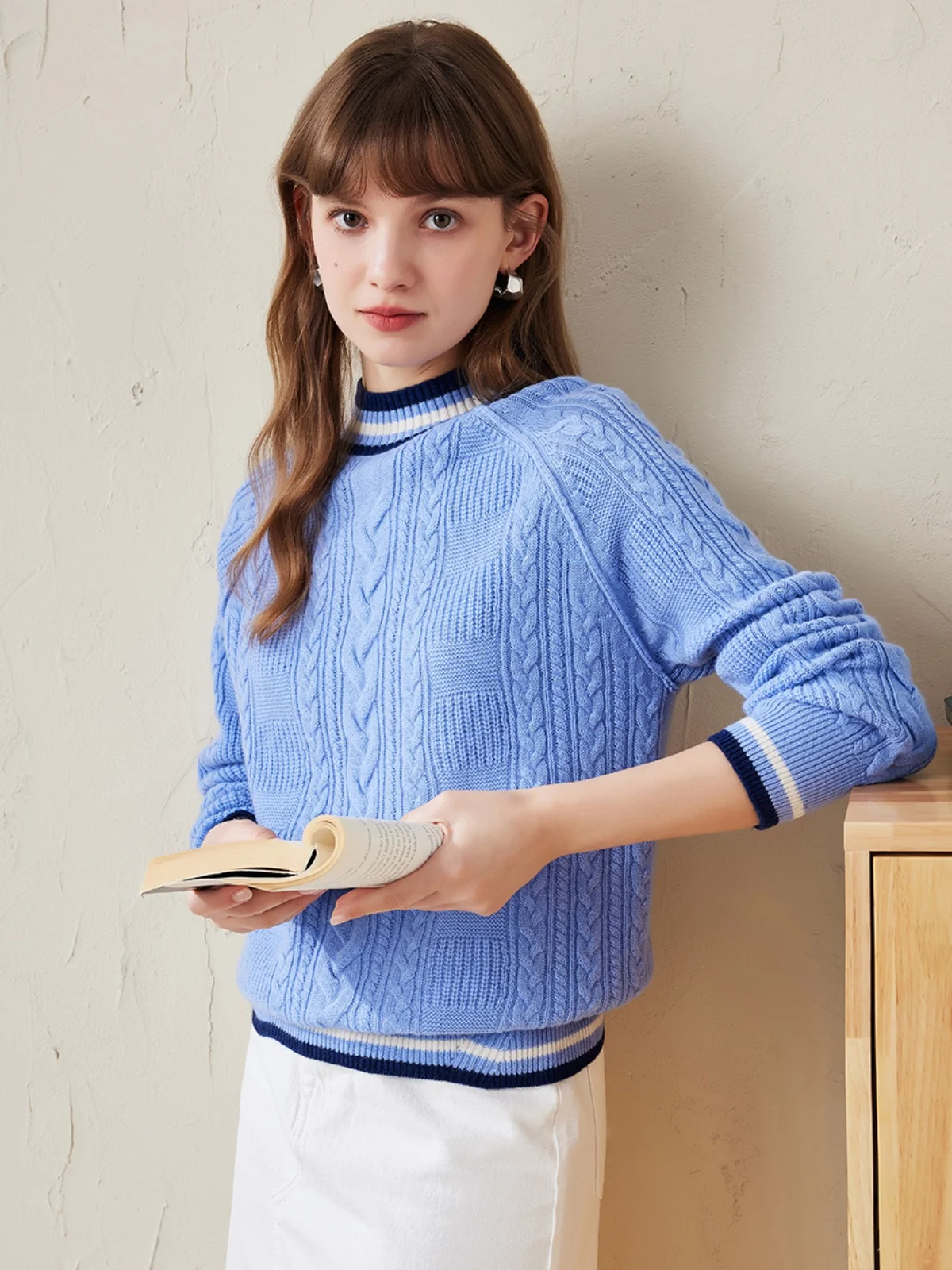 Comonboka 24 осенне-зимний новый витой 00% овечий свитер с воротником до половины